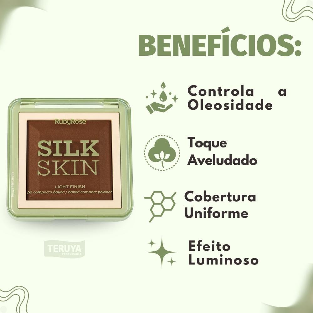 Pó Compacto Ruby Rose Silk Skin Light Finish PC100 HB-M403-10 ÚNICO 2