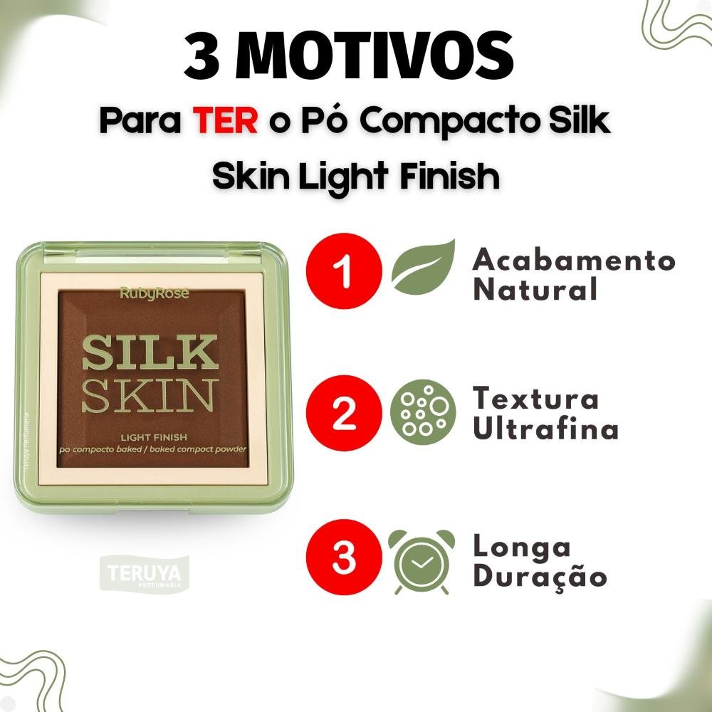 Pó Compacto Ruby Rose Silk Skin Light Finish PC100 HB-M403-10 ÚNICO 4