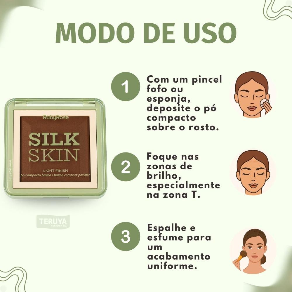 Pó Compacto Ruby Rose Silk Skin Light Finish PC100 HB-M403-10 ÚNICO 6