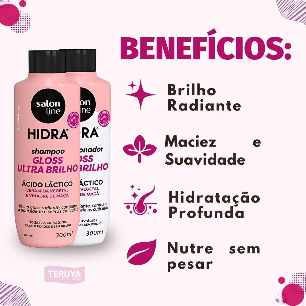 Kit Salon Line Hidra Gloss Ultra Brilho: Shampoo e Condicionador 300ml ÚNICO 2