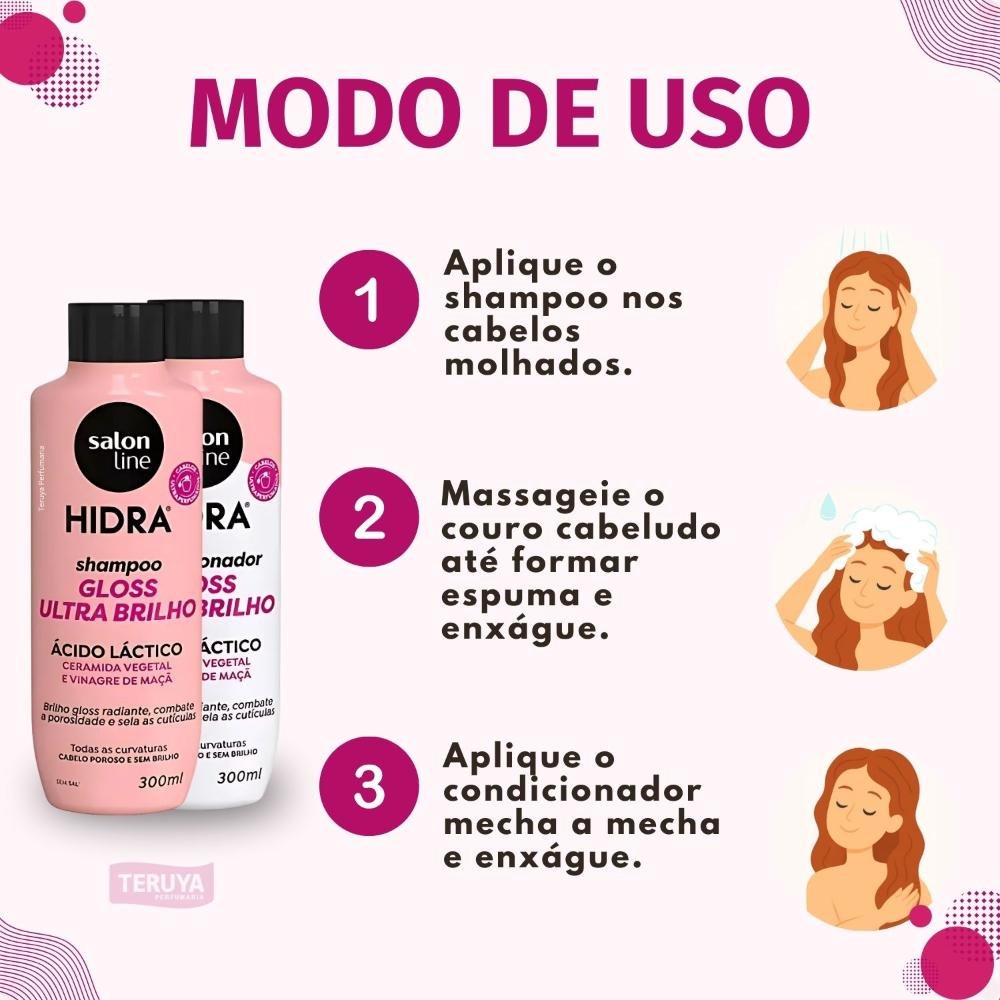 Kit Salon Line Hidra Gloss Ultra Brilho: Shampoo e Condicionador 300ml ÚNICO 5