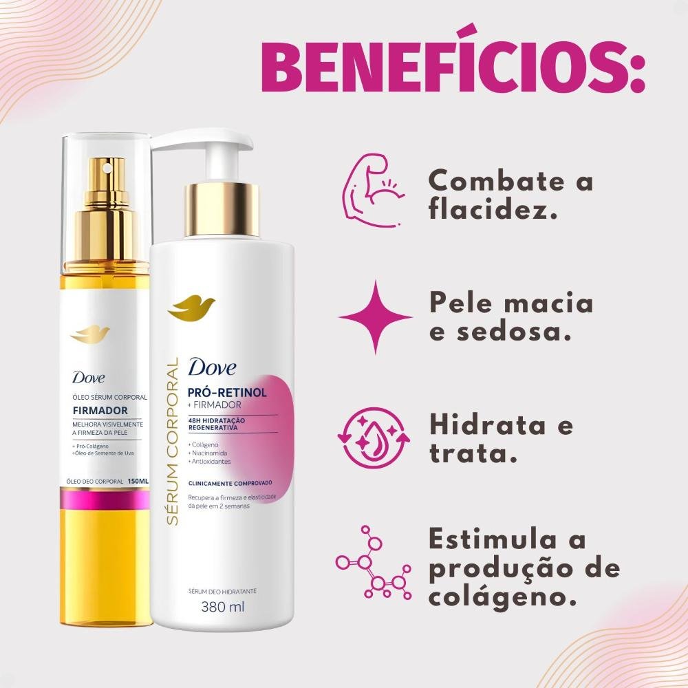 Kit Dove Firmador Colágeno: Óleo Sérum Deo Corporal 150ml e Sérum Deo Hidratante 380ml ÚNICO 2