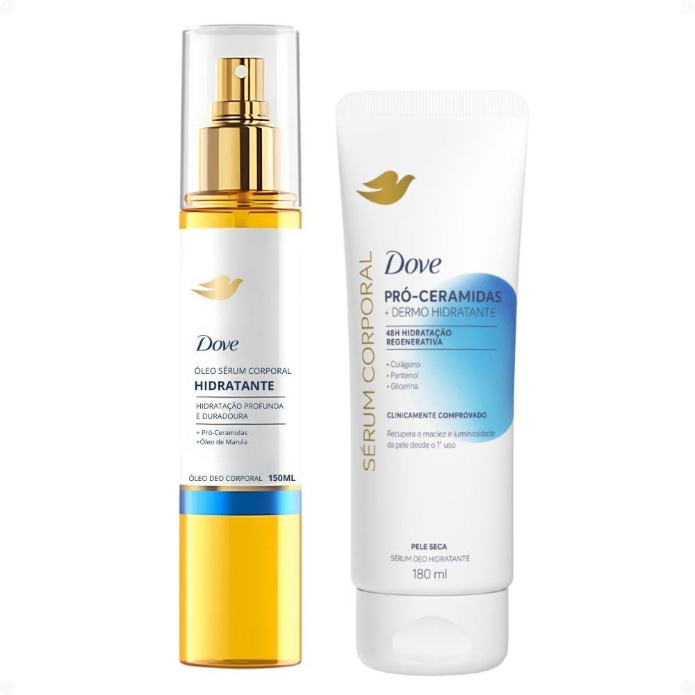 Kit Dove Hidratante Pró-Ceramidas: Óleo Sérum Deo Corporal 150ml e Sérum Deo Hidratante 180ml