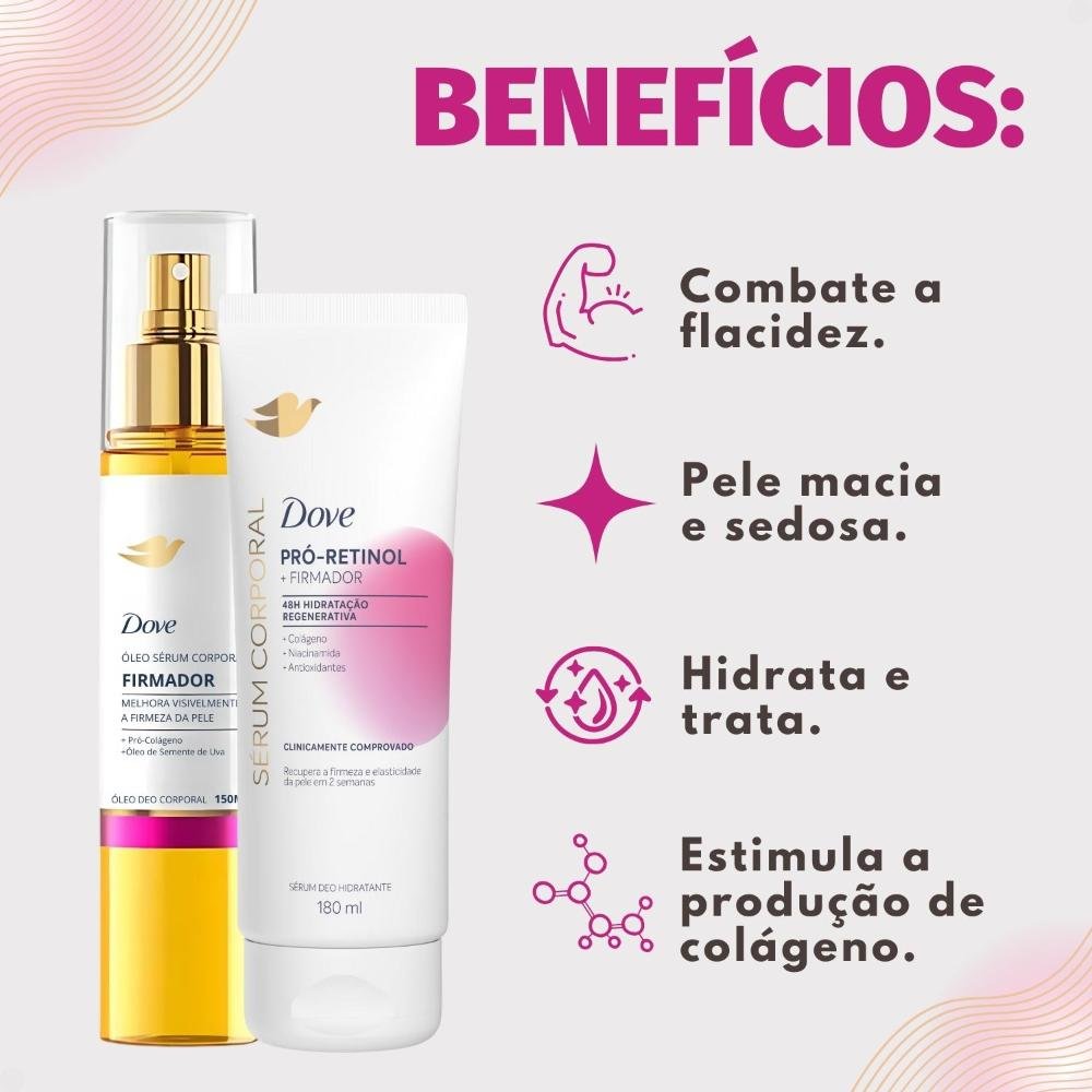 Kit Dove Firmador Colágeno: Óleo Sérum Deo Corporal 150ml e Sérum Deo Hidratante 180ml ÚNICO 2