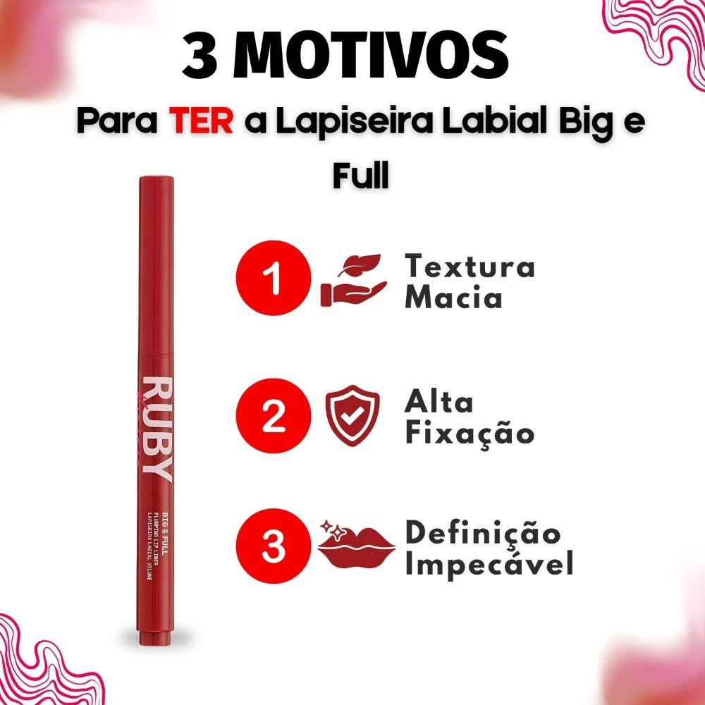 Lapiseira Labial Volume Ruby Kisses Kiss New York Big e Full Deep Red Marrom 5