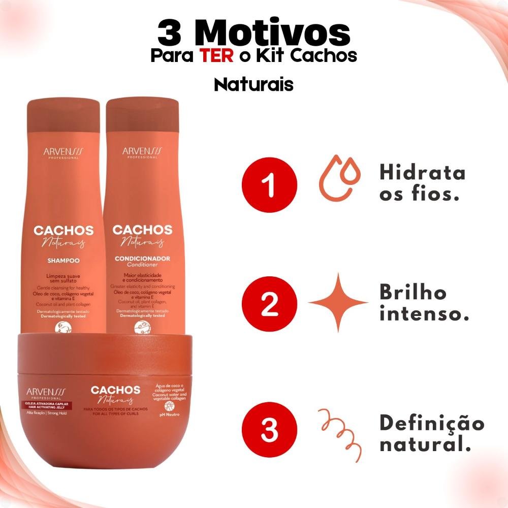 Kit Arvensis Cachos Naturais: Shampoo e Condicionador 300ml + Máscara para Cabelos Crespos ÚNICO 4