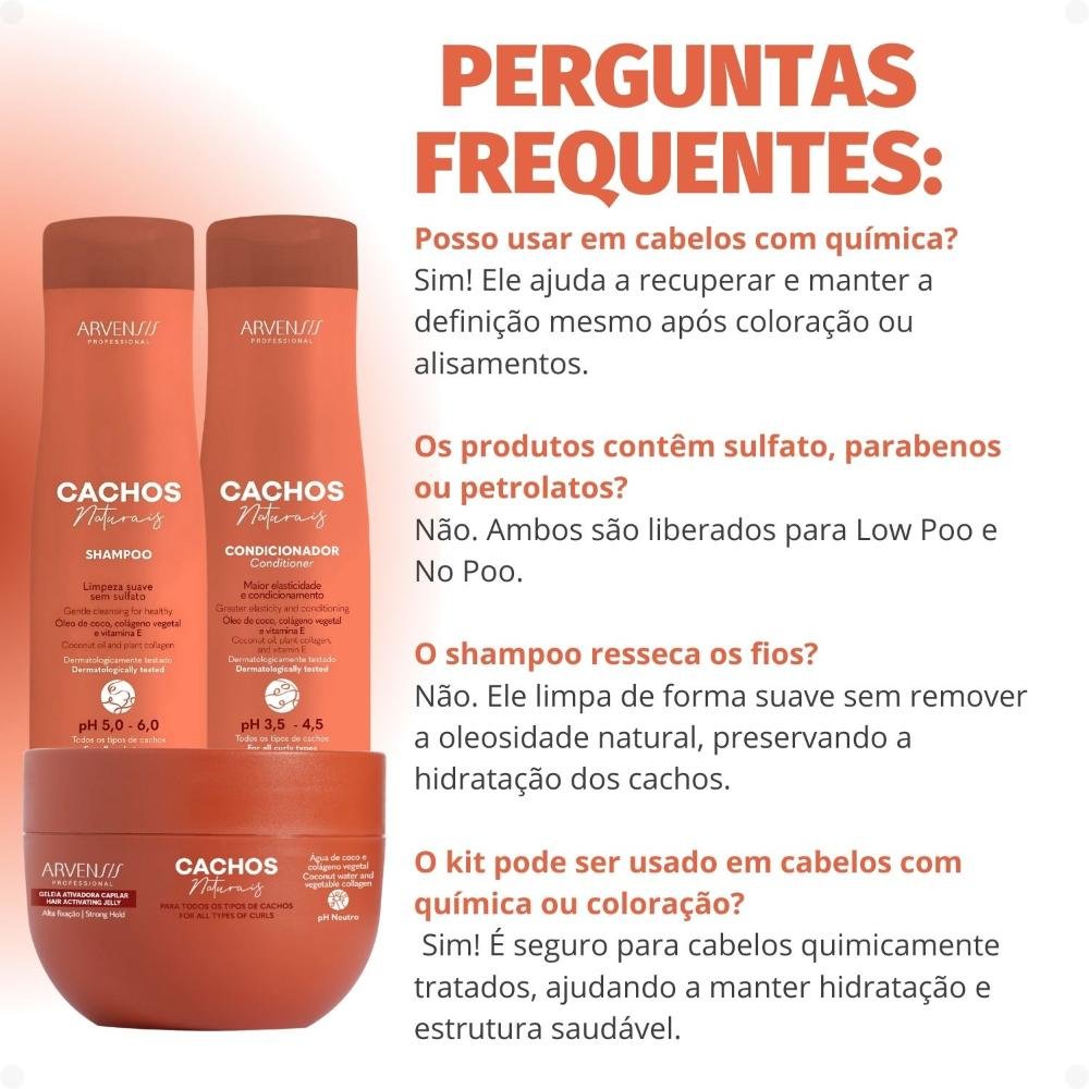 Kit Arvensis Cachos Naturais: Shampoo e Condicionador 300ml + Máscara para Cabelos Crespos ÚNICO 6