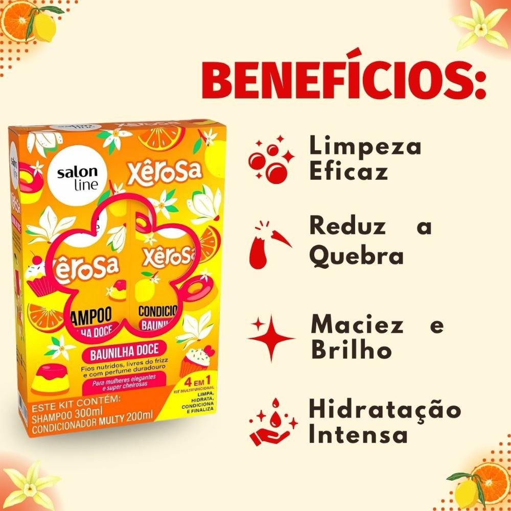 Kit Salon Line Xêrosa Baunilha Doce: Shampoo 300ml e Condicionador 200ml 200ml 2