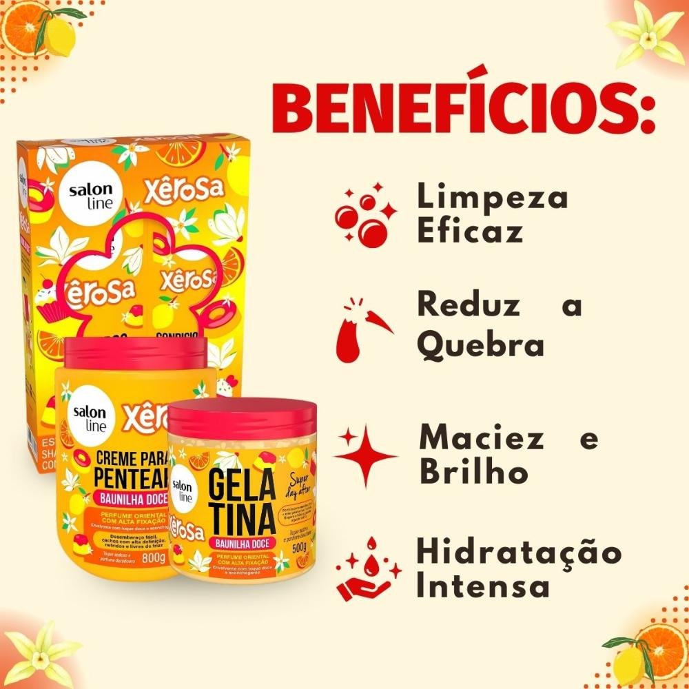 Kit Salon Line Xêrosa Baunilha Doce: Shampoo, Condicionador, Creme Para Pentear 800g e Gelatina Capilar 500g ÚNICO 2