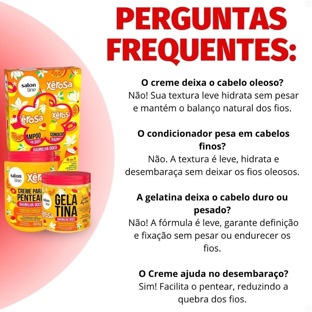 Kit Salon Line Xêrosa Baunilha Doce: Shampoo, Condicionador, Creme Para Pentear 800g e Gelatina Capilar 500g ÚNICO 7