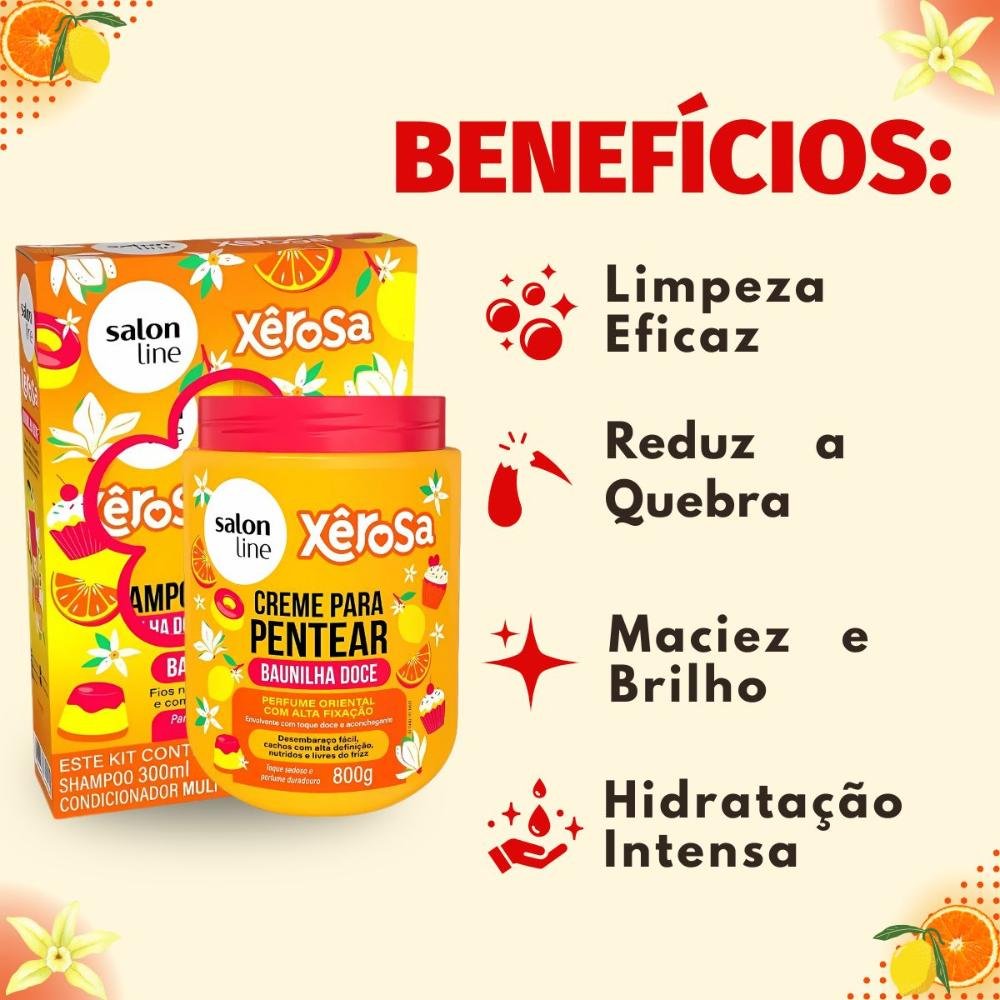 Kit Salon Line Xêrosa Baunilha Doce: Shampoo e Condicionador 200ml + Creme Para Pentear 800g ÚNICO 2