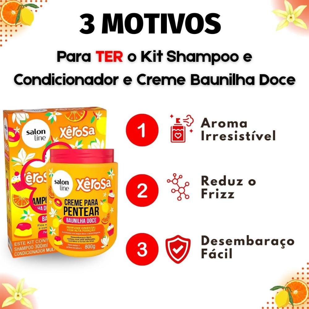 Kit Salon Line Xêrosa Baunilha Doce: Shampoo e Condicionador 200ml + Creme Para Pentear 800g ÚNICO 6