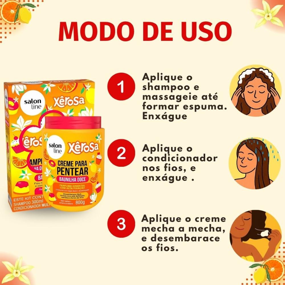 Kit Salon Line Xêrosa Baunilha Doce: Shampoo e Condicionador 200ml + Creme Para Pentear 800g ÚNICO 7