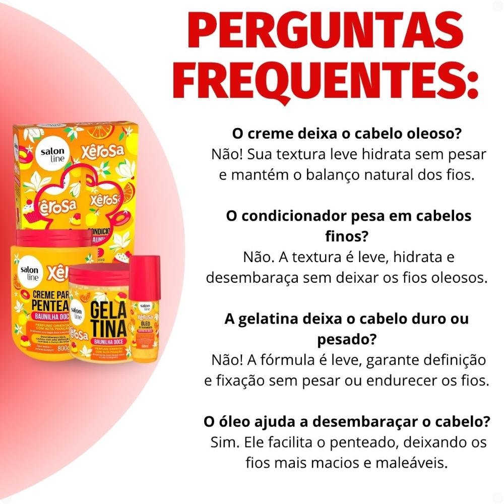 Kit Salon Line Xêrosa Baunilha Doce: Shampoo, Condicionador, Creme Para Pentear 800g, Gelatina e Óleo Capilar 60ml ÚNICO 6