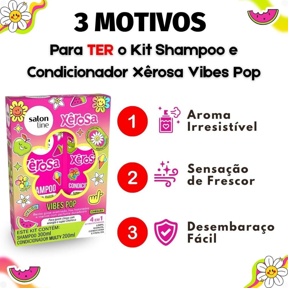 Kit Salon Line Xêrosa Vibes Pop: Shampoo 300ml e Condicionador Multy 200ml ÚNICO 5