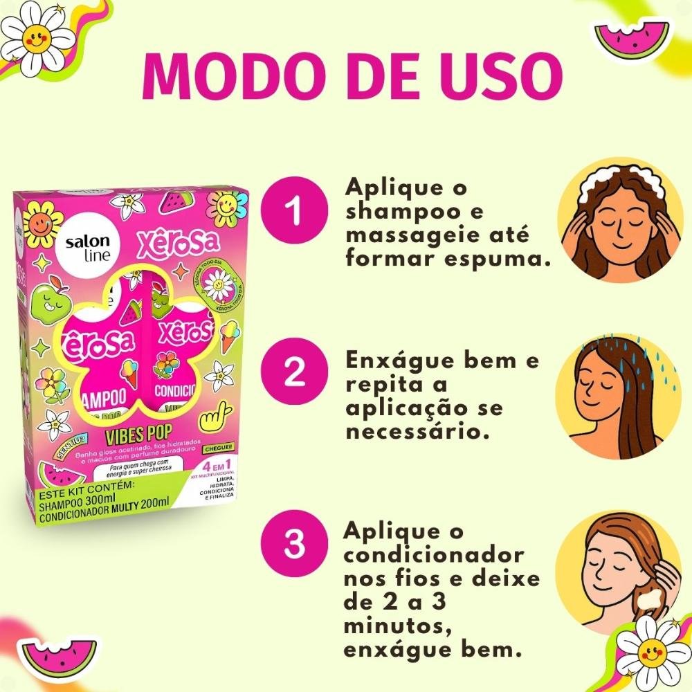 Kit Salon Line Xêrosa Vibes Pop: Shampoo 300ml e Condicionador Multy 200ml ÚNICO 6