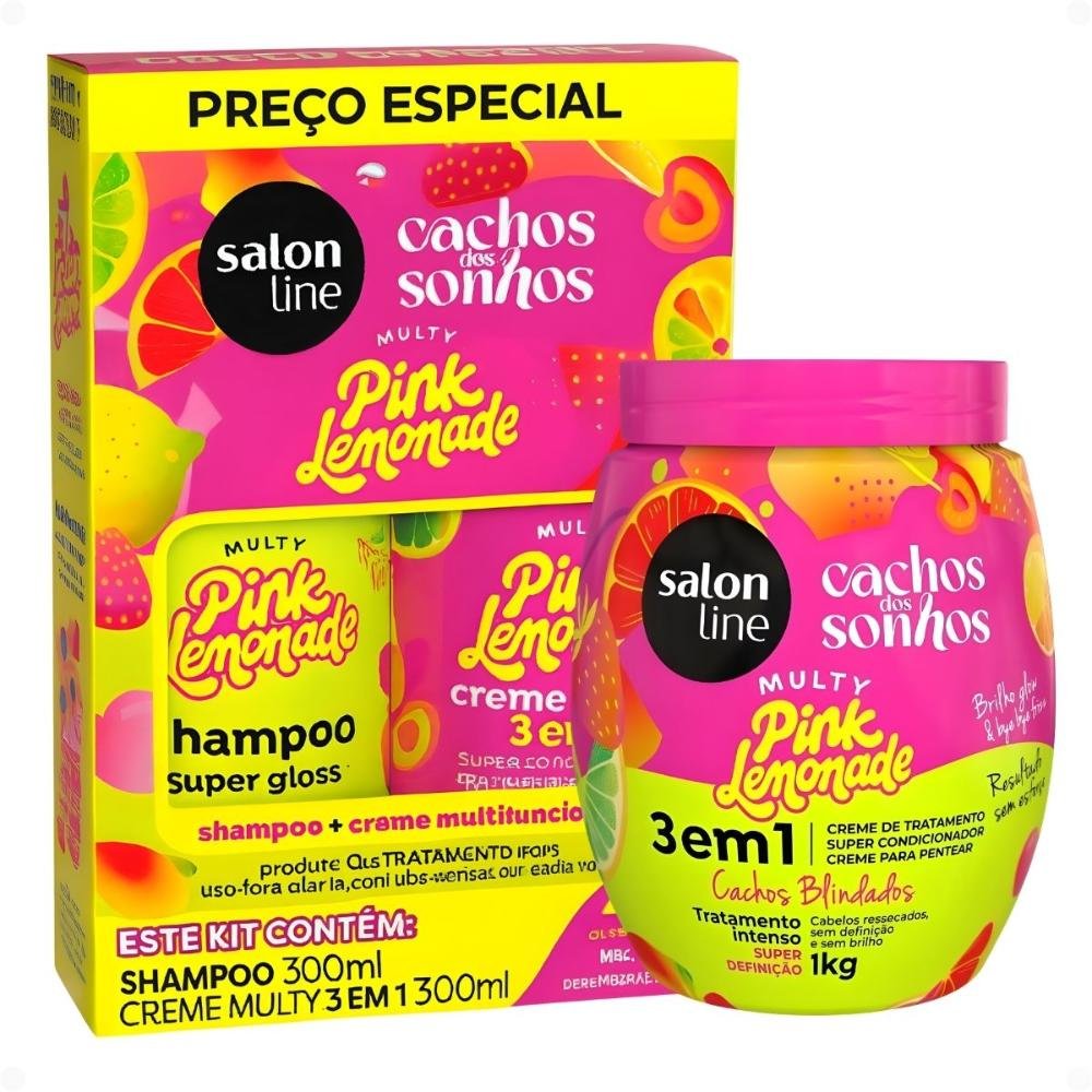 Kit Salon Line Pink Lemonade Cachos Dos Sonhos: Shampoo e Creme Multifuncional 300ml + Creme Capilar 1kg