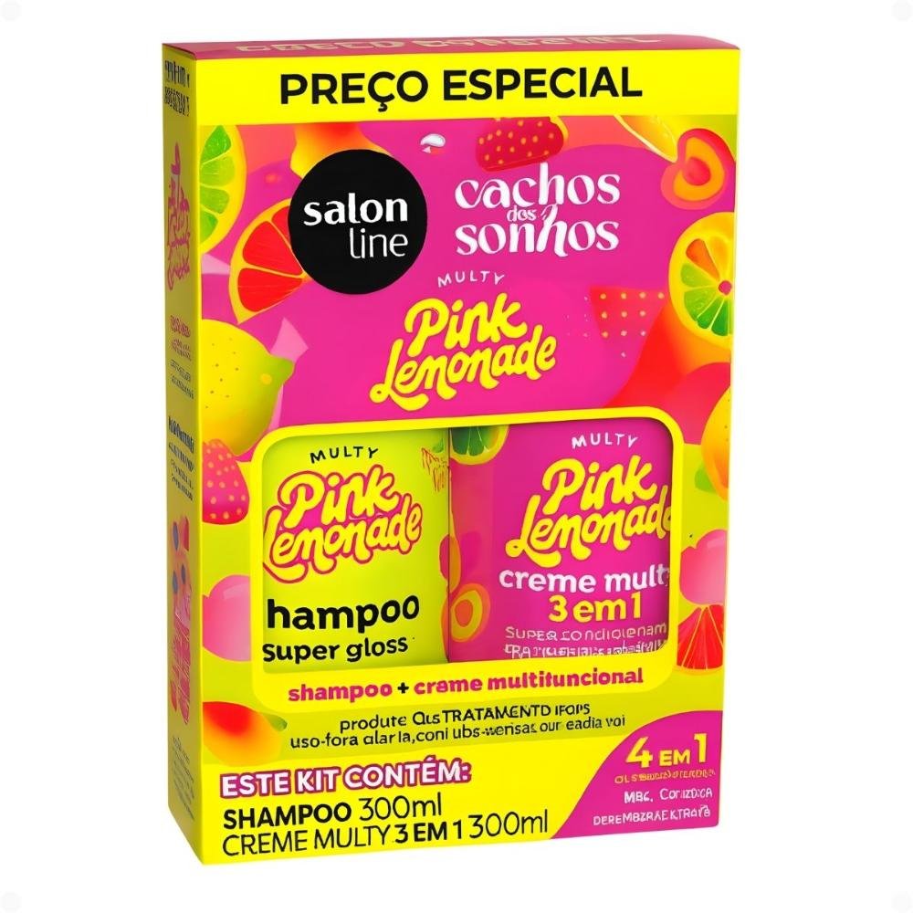 Kit Salon Line Pink Lemonade Cachos Dos Sonhos: Shampoo e Creme Multifuncional 300ml + Creme Capilar 1kg ÚNICO 3
