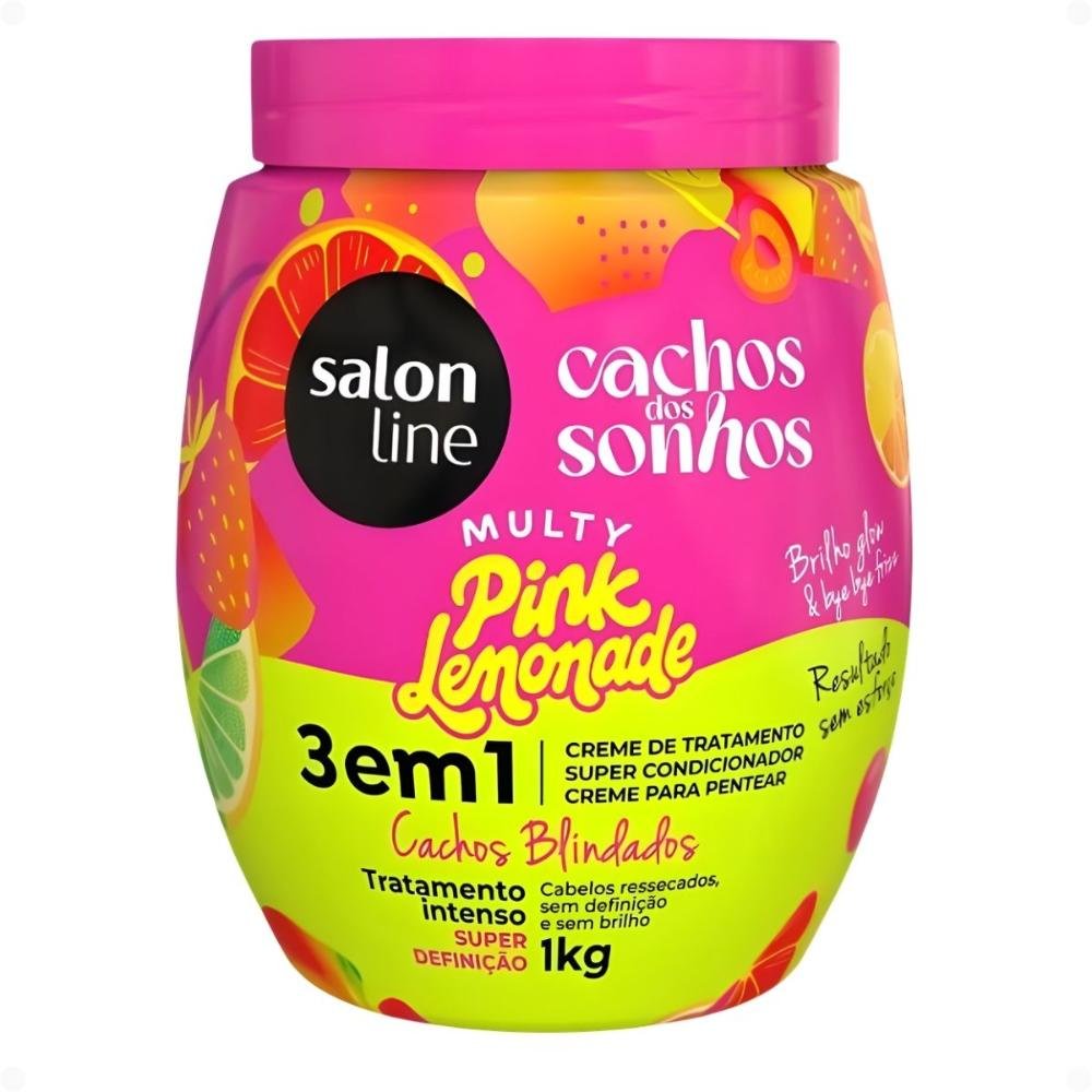 Kit Salon Line Pink Lemonade Cachos Dos Sonhos: Shampoo e Creme Multifuncional 300ml + Creme Capilar 1kg ÚNICO 4