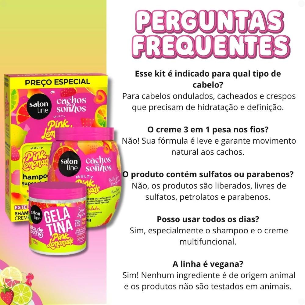 Kit Salon Line Pink Lemonade Cachos Dos Sonhos: Shampoo, Creme Multy, Creme Capilar 1kg e Gelatina Capilar 550g ÚNICO 9