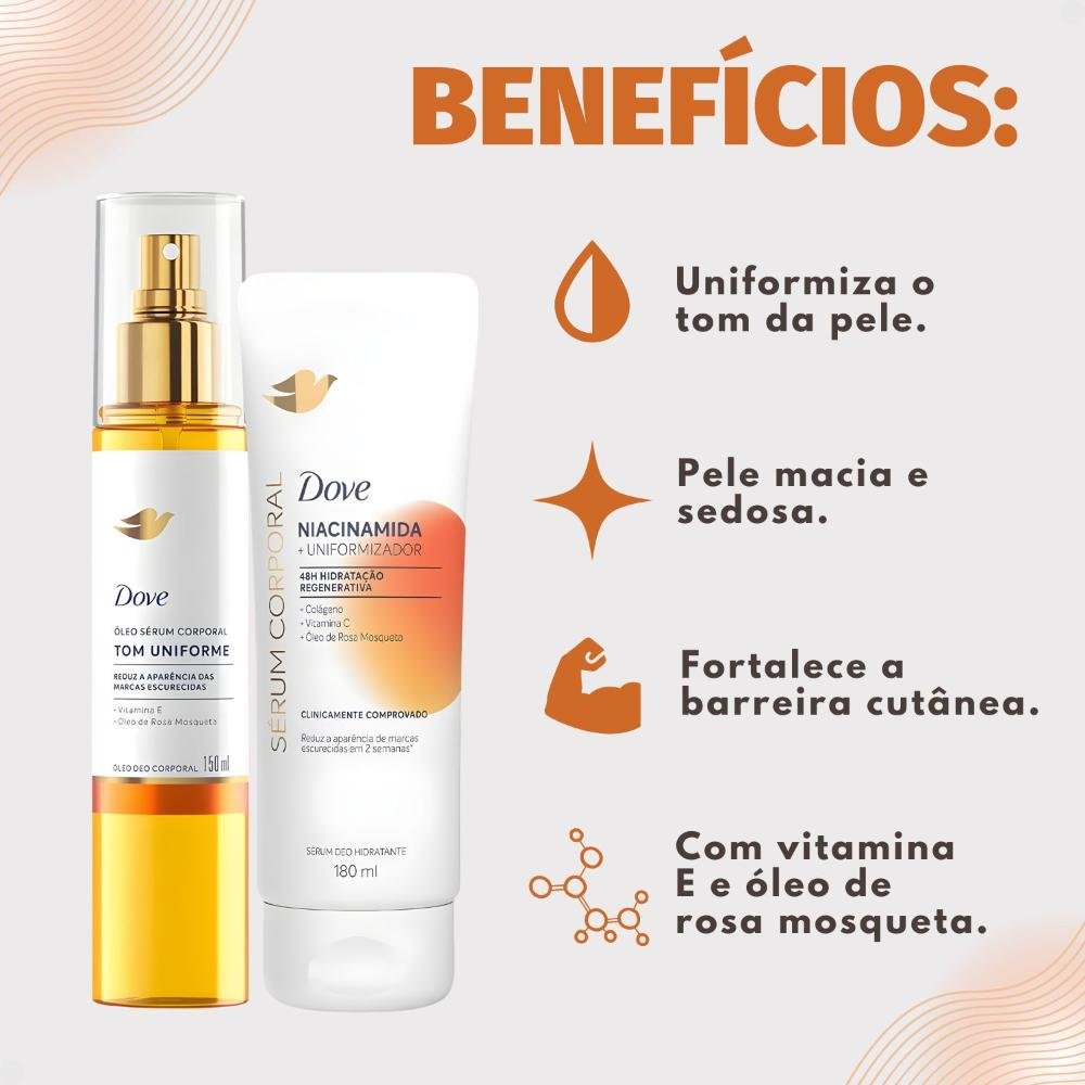 Kit Dove Tom Uniforme: Óleo Sérum Deo Corporal 150ml e Sérum Deo Hidratante 180ml ÚNICO 2