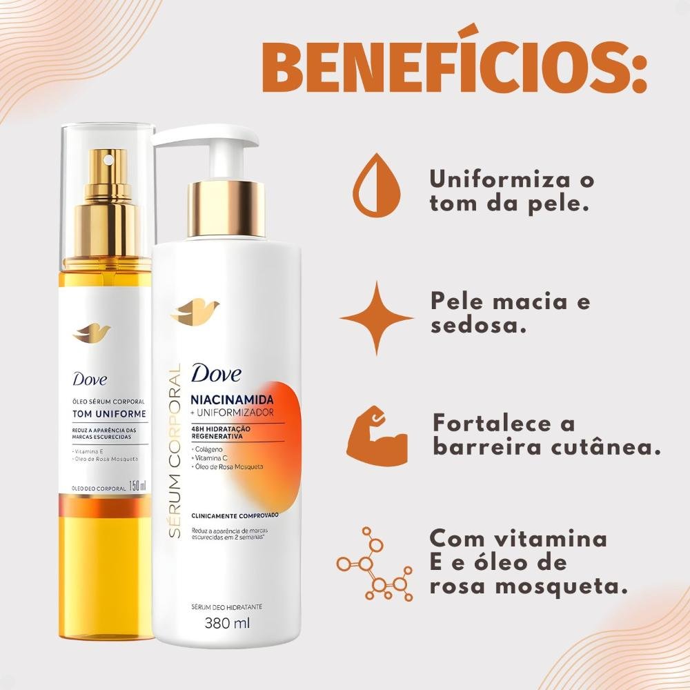 Kit Dove Tom Uniforme: Óleo Sérum Deo Corporal 150ml e Sérum Deo Hidratante 380ml ÚNICO 2