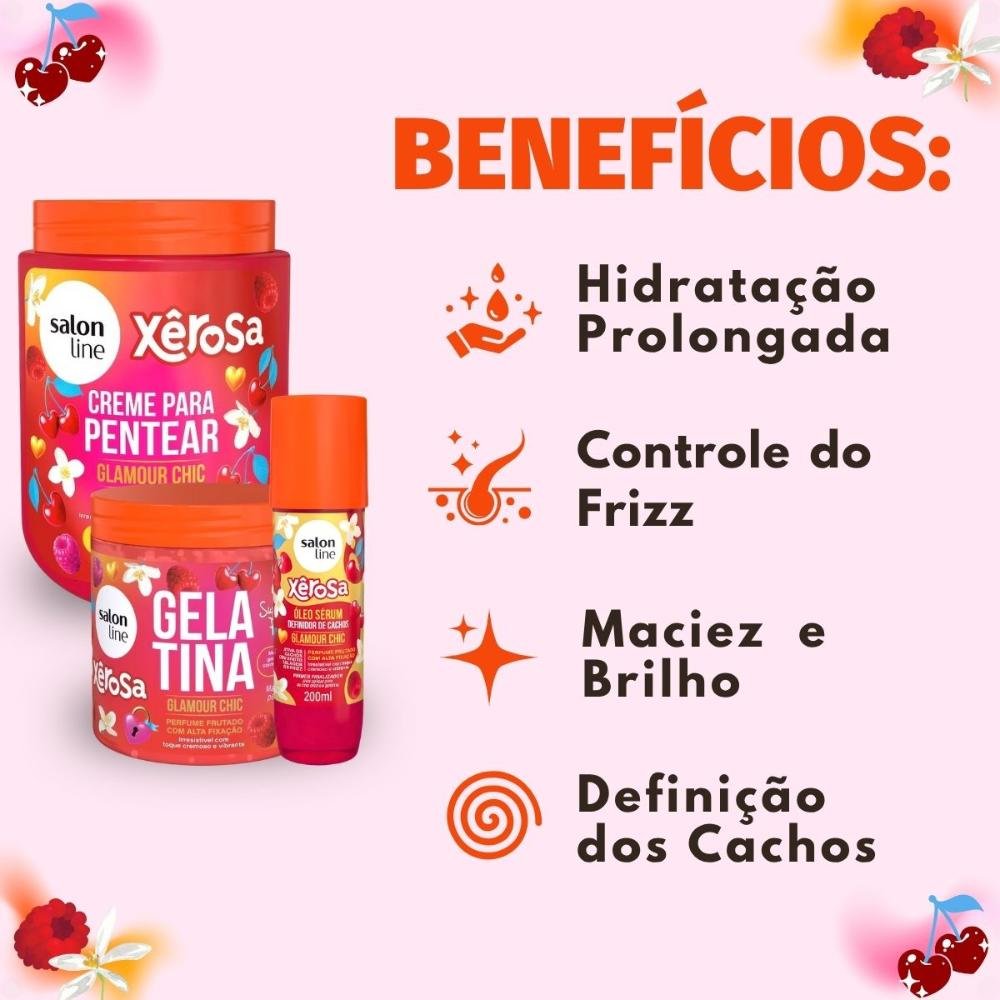 Kit Salon Line Xêrosa Glamour Chic: Creme Para Pentear 800g, Gelatina Capilar 500g e Óleo Sérum 200ml ÚNICO 2