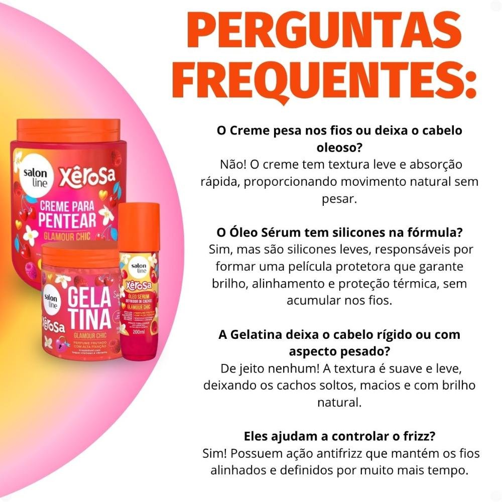 Kit Salon Line Xêrosa Glamour Chic: Creme Para Pentear 800g, Gelatina Capilar 500g e Óleo Sérum 200ml ÚNICO 6