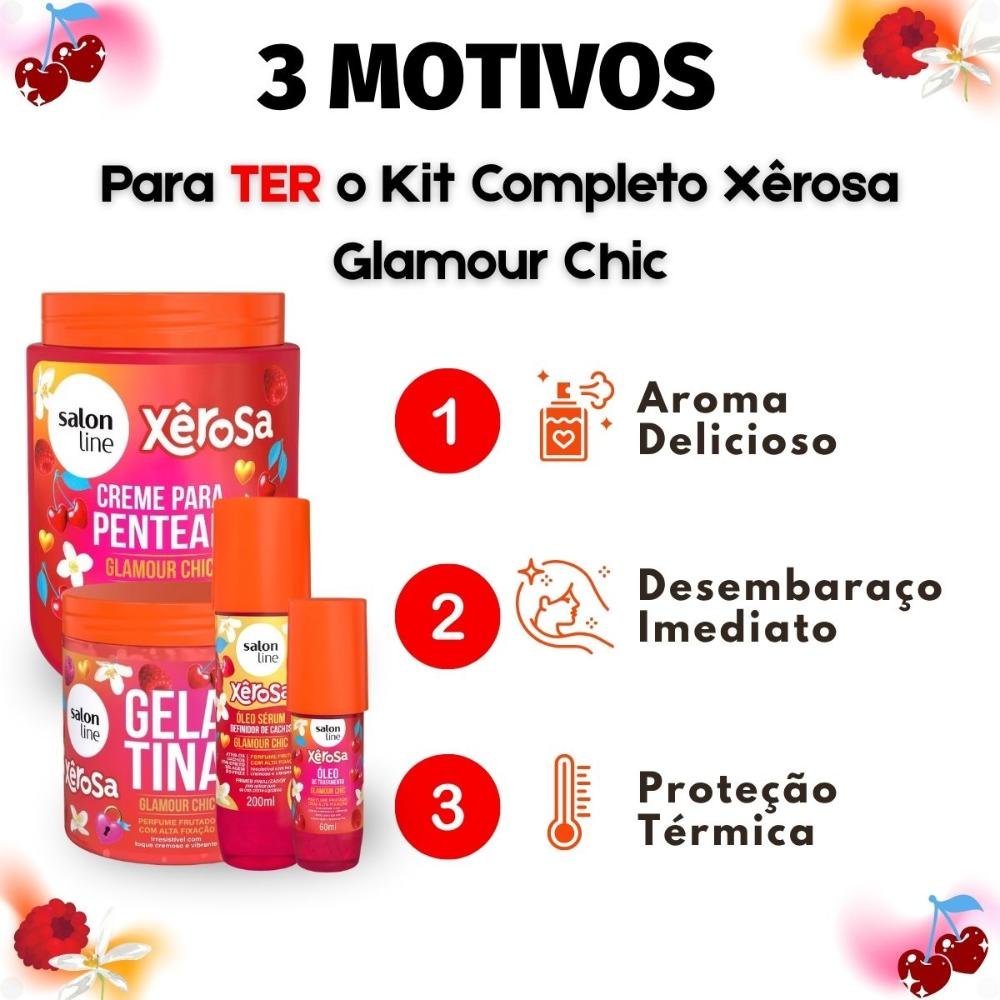 Kit Salon Line Xêrosa Glamour Chic: Creme Para Pentear 800g, Gelatina Capilar, Óleo Sérum e Óleo Capilar 60ml ÚNICO 5