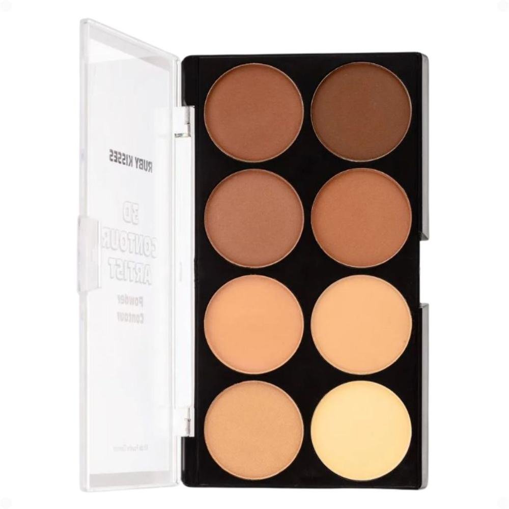Paleta de Contorno Facial Em Pó Ruby Kisses 3D Contour Artist Powder 1 Light Medium