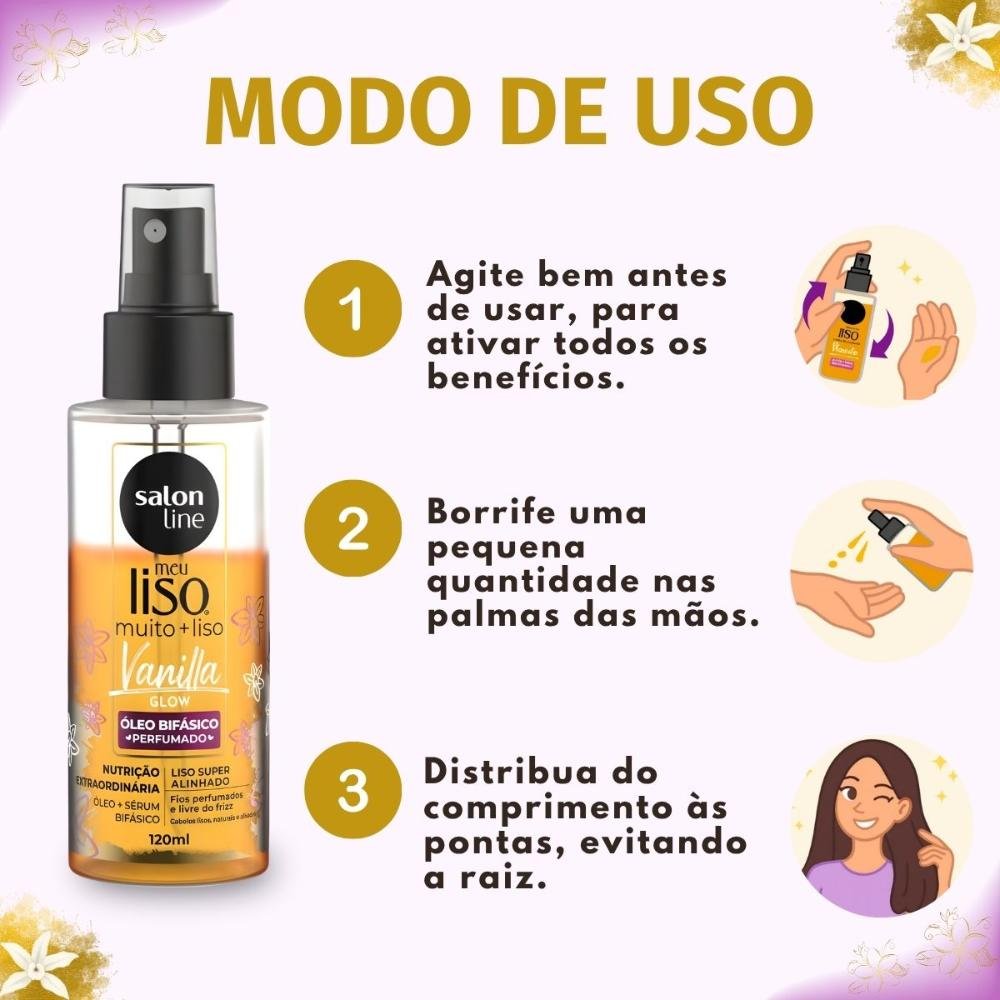 Óleo Bifásico Capilar Perfumado Salon Line Meu Liso Muito + Liso Vanilla Glow 120ml 120ml 6