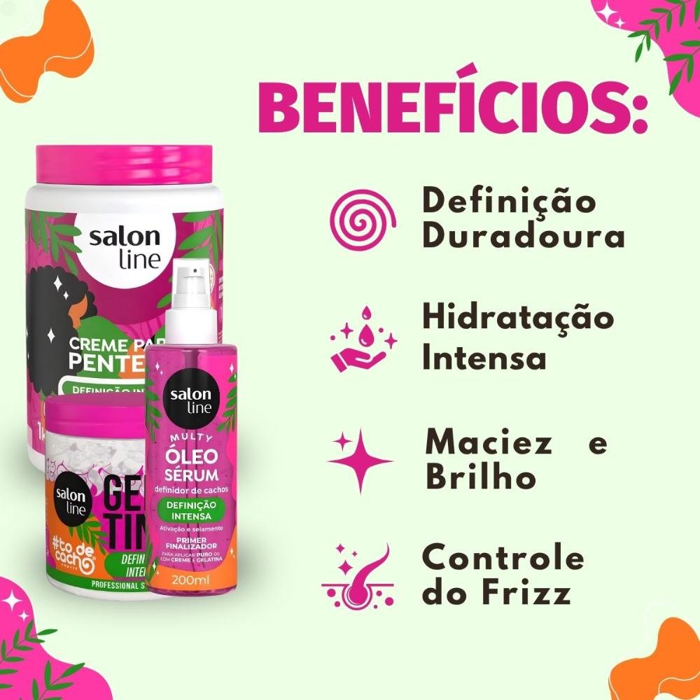 Kit Salon Line Definição Intensa: Creme Para Pentear 1kg, Gelatina Capilar 550g e Óleo Sérum Capilar 200ml ÚNICO 2