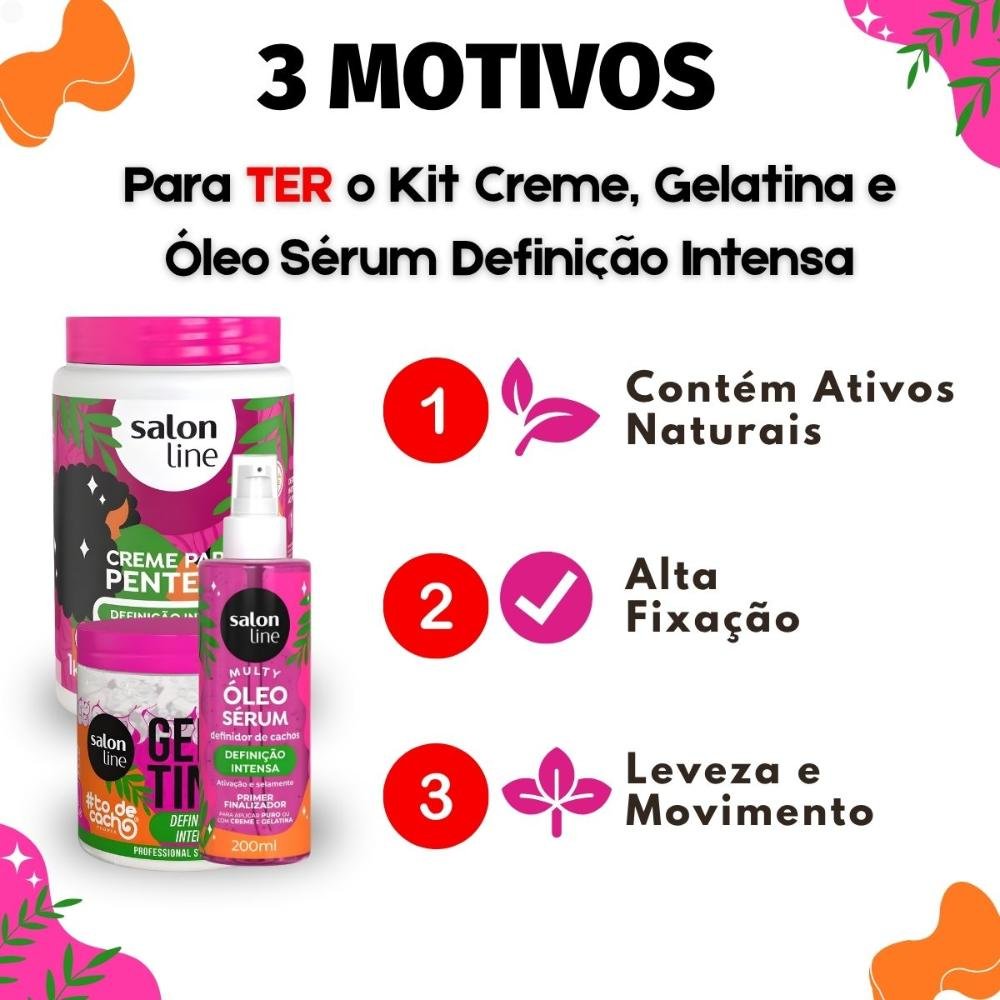 Kit Salon Line Definição Intensa: Creme Para Pentear 1kg, Gelatina Capilar 550g e Óleo Sérum Capilar 200ml ÚNICO 5