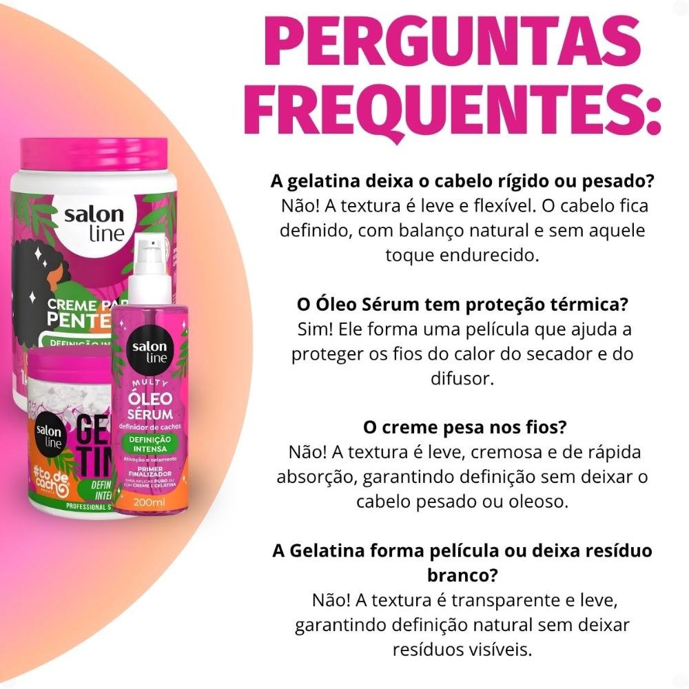 Kit Salon Line Definição Intensa: Creme Para Pentear 1kg, Gelatina Capilar 550g e Óleo Sérum Capilar 200ml ÚNICO 7