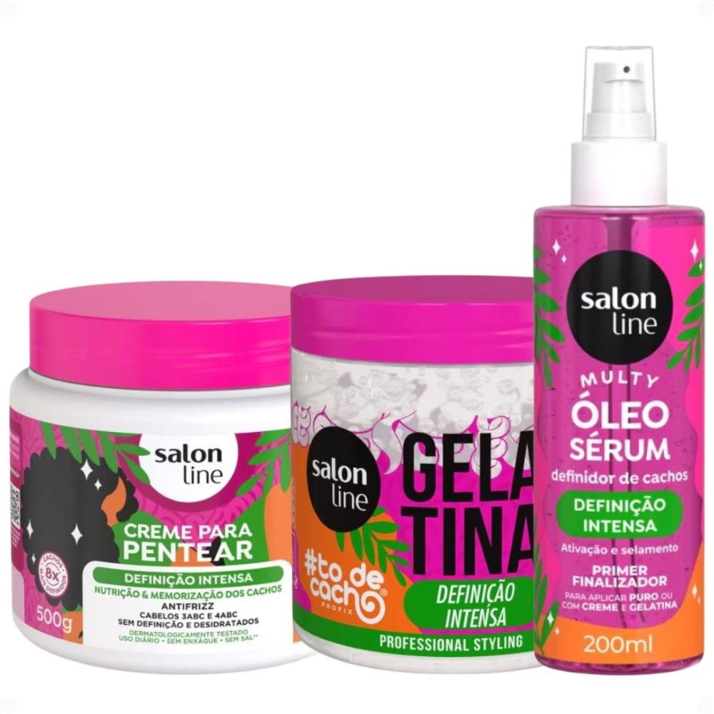 Kit Salon Line Definição Intensa: Creme Para Pentear 500g, Gelatina Capilar 550g e Óleo Sérum Capilar 200ml