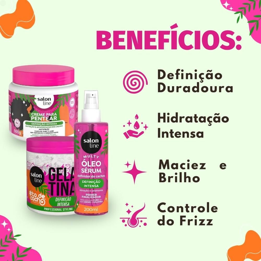 Kit Salon Line Definição Intensa: Creme Para Pentear 500g, Gelatina Capilar 550g e Óleo Sérum Capilar 200ml ÚNICO 2