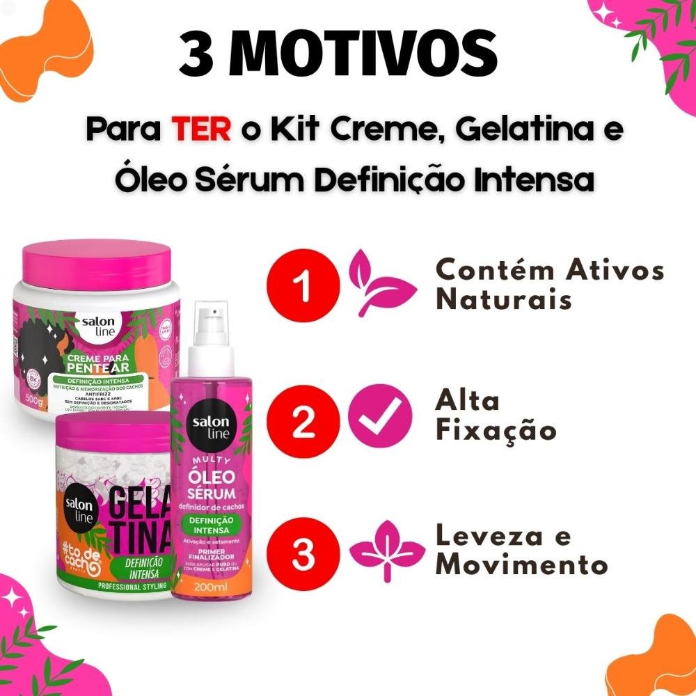 Kit Salon Line Definição Intensa: Creme Para Pentear 500g, Gelatina Capilar 550g e Óleo Sérum Capilar 200ml ÚNICO 5