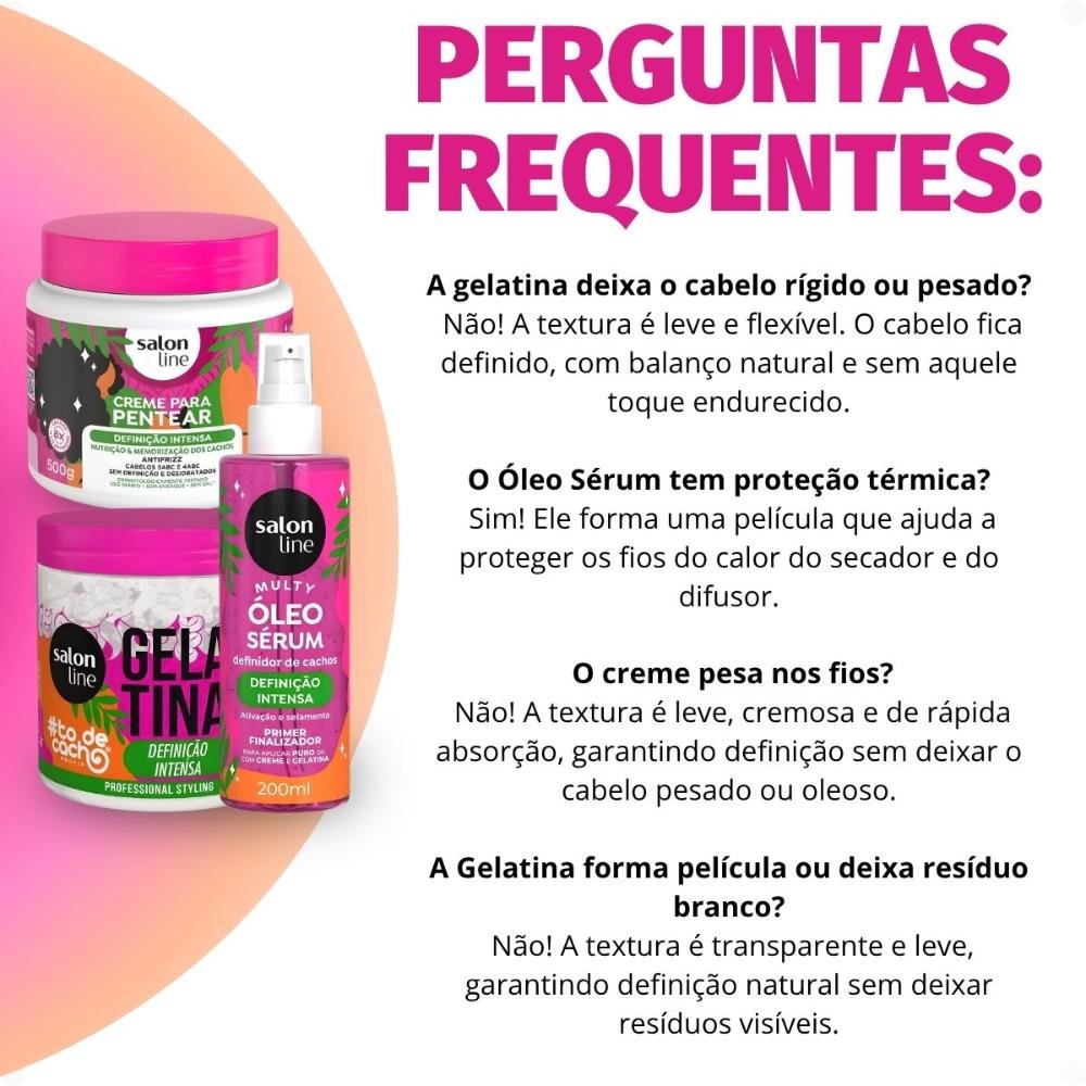 Kit Salon Line Definição Intensa: Creme Para Pentear 500g, Gelatina Capilar 550g e Óleo Sérum Capilar 200ml ÚNICO 7