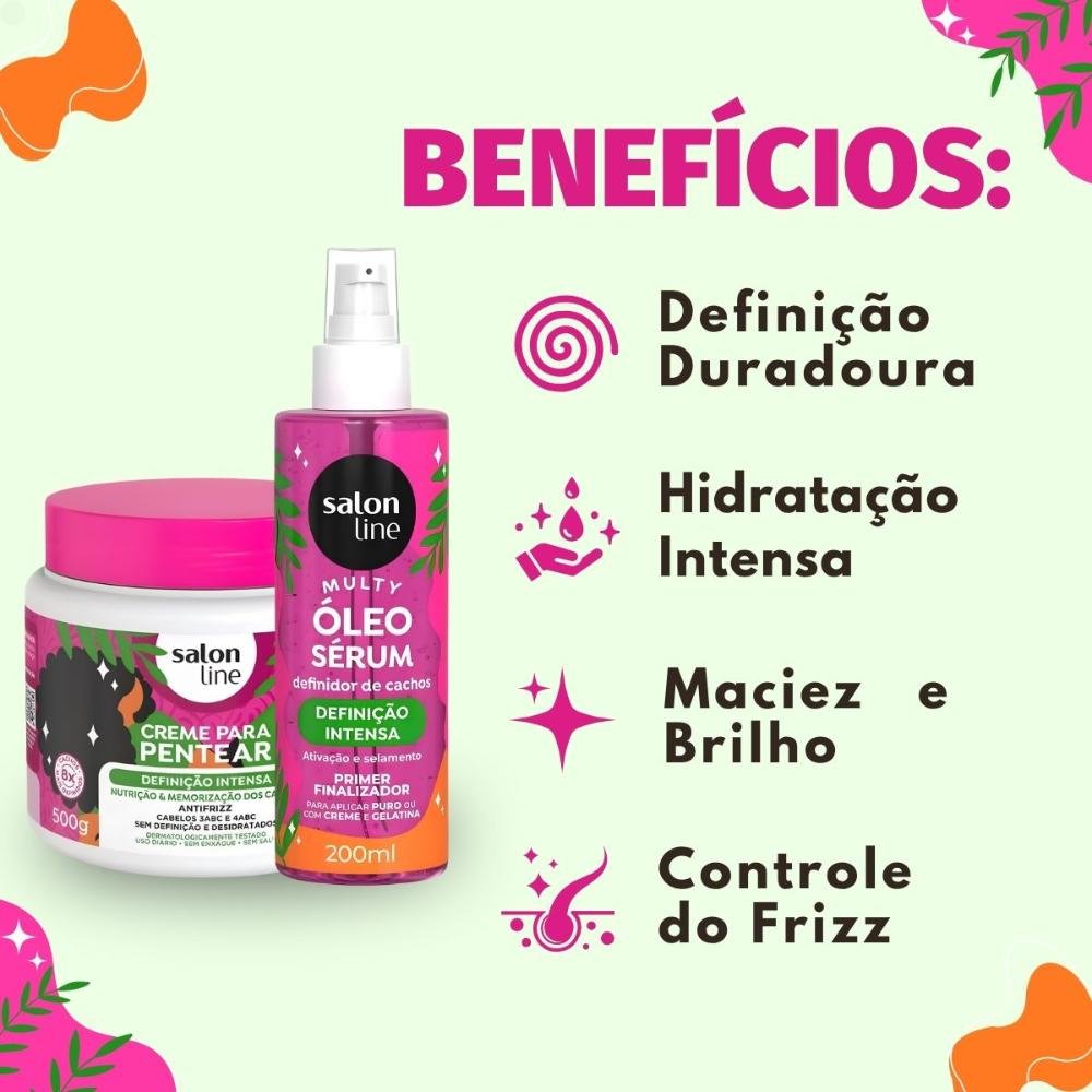 Kit Salon Line Definição Intensa: Creme Para Pentear 500g e Óleo Sérum Capilar 200ml ÚNICO 2