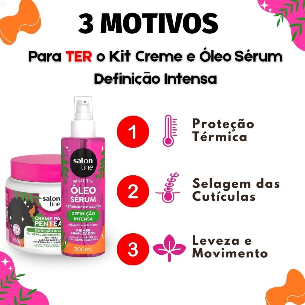 Kit Salon Line Definição Intensa: Creme Para Pentear 500g e Óleo Sérum Capilar 200ml ÚNICO 5