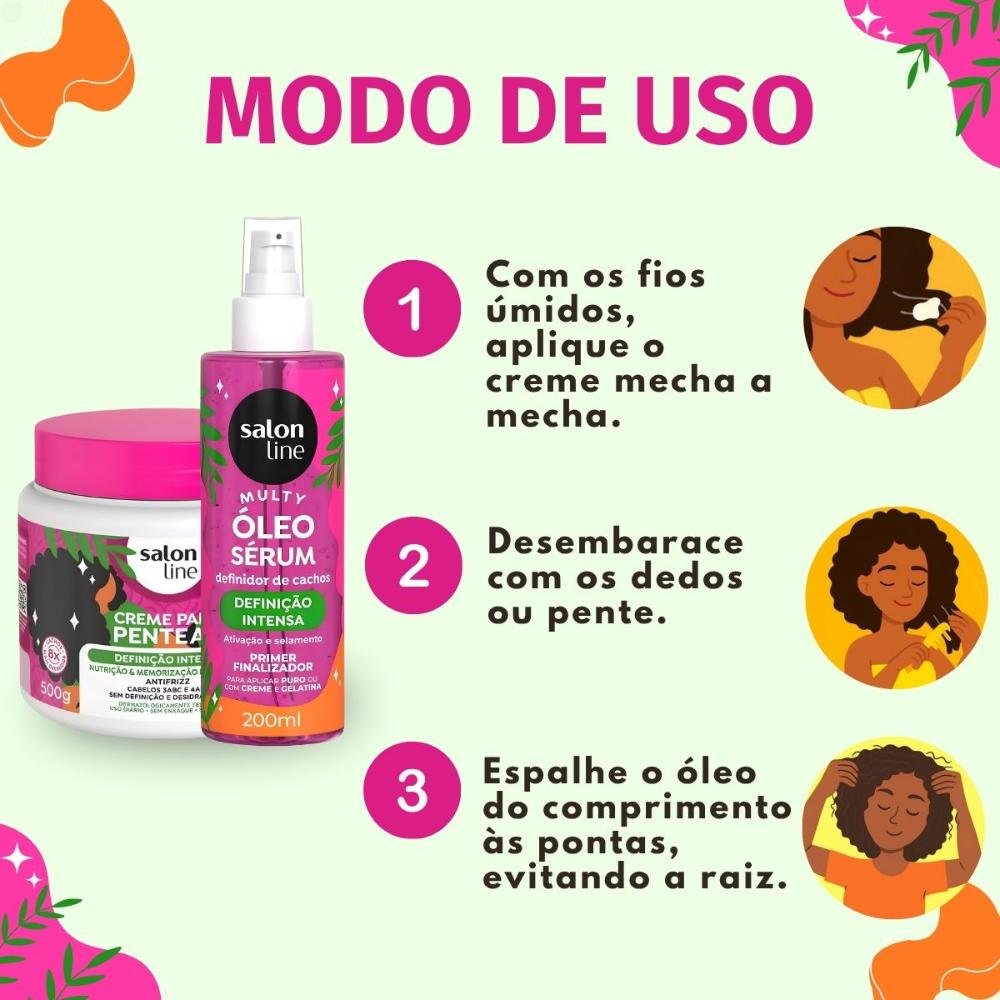 Kit Salon Line Definição Intensa: Creme Para Pentear 500g e Óleo Sérum Capilar 200ml ÚNICO 6