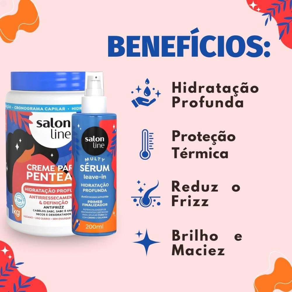 Kit Salon Line Hidratação Profunda: Creme Para Pentear 1kg e Sérum Leave-in Capilar 200ml ÚNICO 2