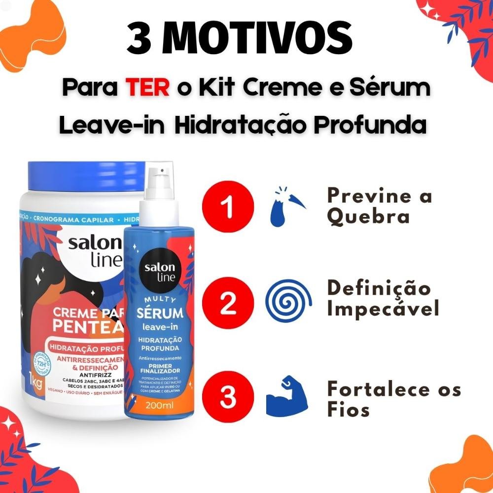 Kit Salon Line Hidratação Profunda: Creme Para Pentear 1kg e Sérum Leave-in Capilar 200ml ÚNICO 5