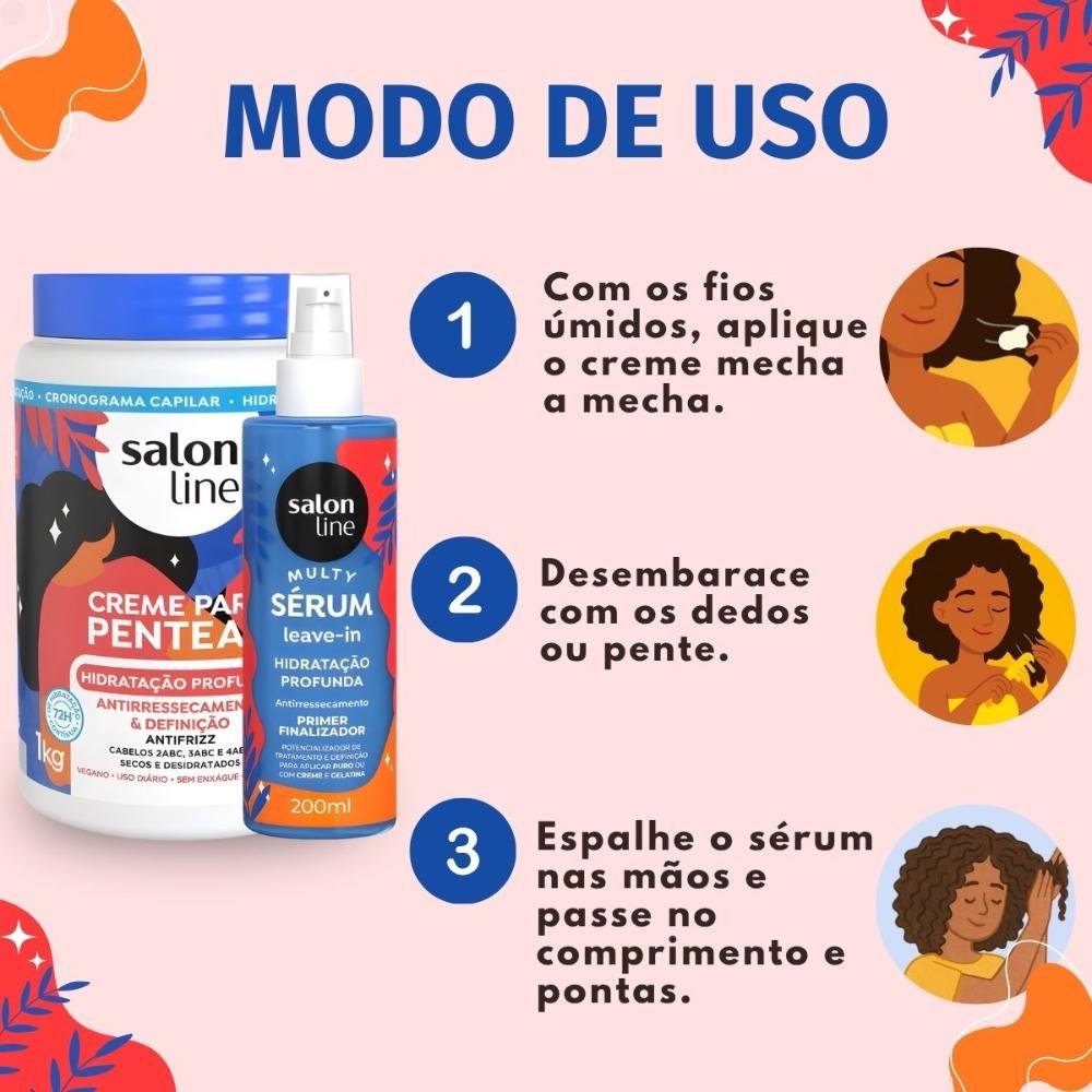 Kit Salon Line Hidratação Profunda: Creme Para Pentear 1kg e Sérum Leave-in Capilar 200ml ÚNICO 6