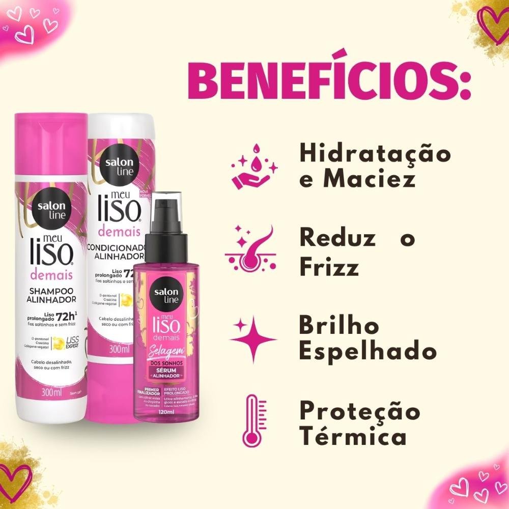 Kit Salon Line Meu Liso Demais: Shampoo, Condicionador 300ml e Sérum Alinhador Capilar 120ml ÚNICO 2