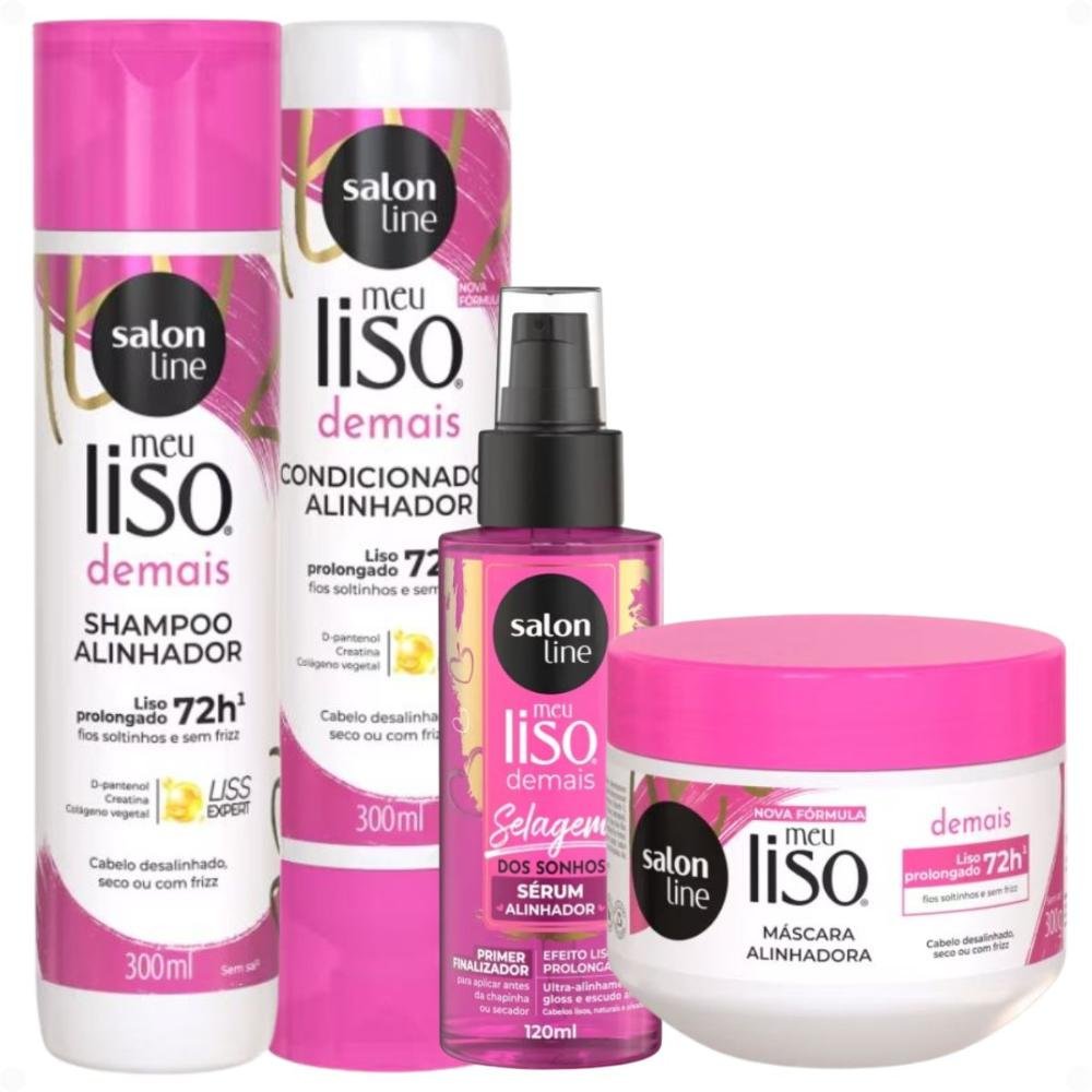 Kit Salon Line Meu Liso Demais: Shampoo, Condicionador, Máscara Capilar 300g e Sérum Alinhador 120ml