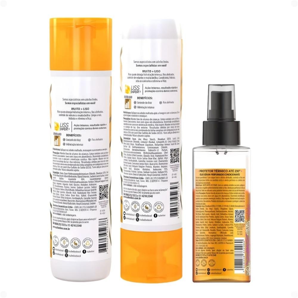 Kit Salon Line Meu Liso Muito + Liso: Shampoo, Condicionador 300ml e Óleo Bifásico Capilar 120ml ÚNICO 3