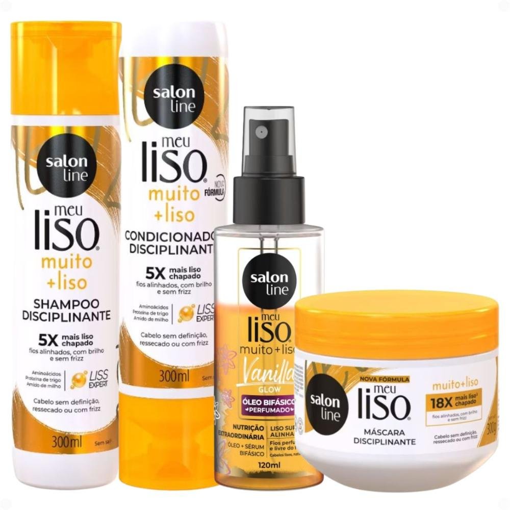 Kit Salon Line Meu Liso Muito + Liso: Shampoo, Condicionador 300ml, Máscara 300g e Óleo Bifásico 120ml