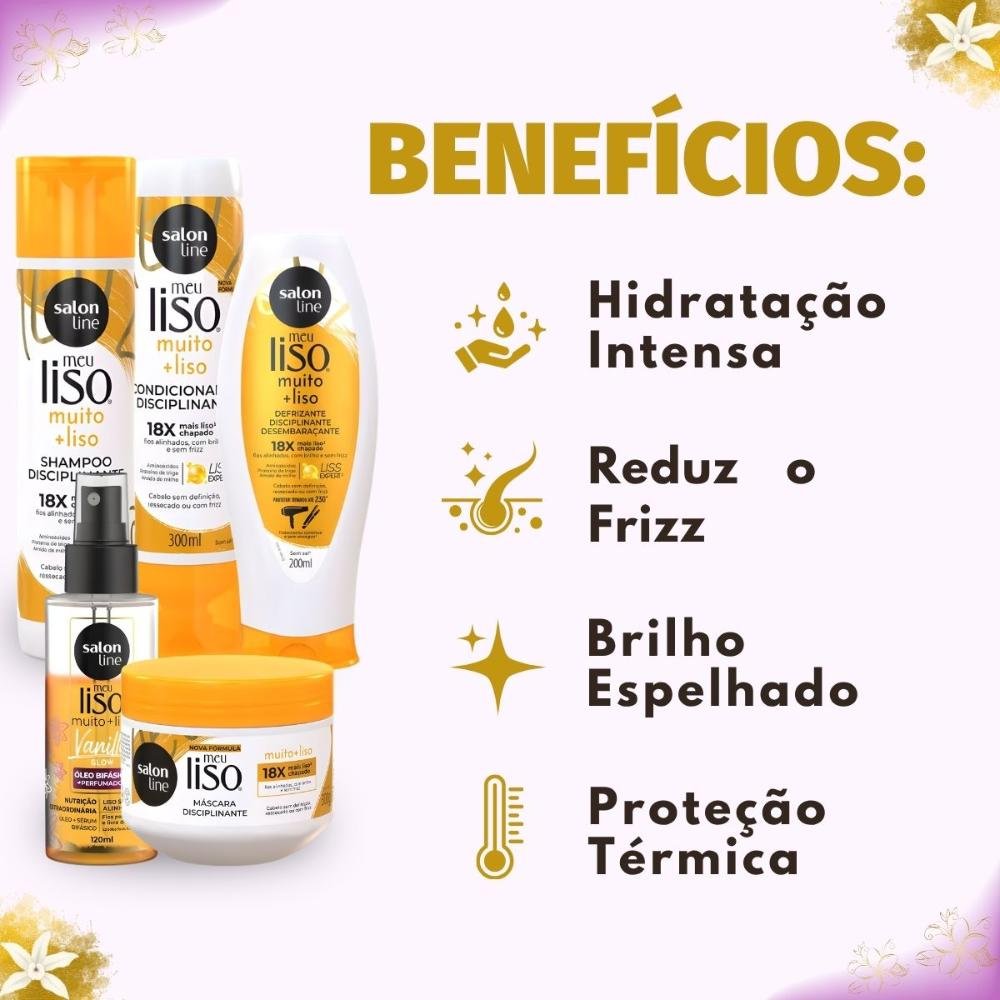 Kit Salon Line Meu Liso Muito + Liso: Shampoo, Condicionador, Máscara 300g, Defrizante e Óleo Bifásico 120ml ÚNICO 2
