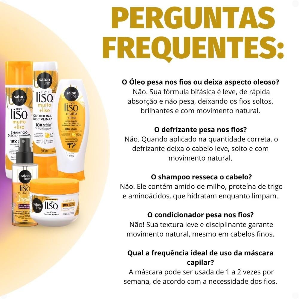 Kit Salon Line Meu Liso Muito + Liso: Shampoo, Condicionador, Máscara 300g, Defrizante e Óleo Bifásico 120ml ÚNICO 7